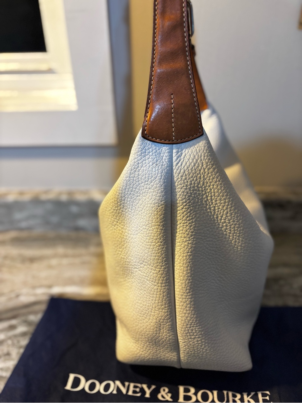 Dooney & Bourke White Pebble Leather Tassel Hobo Shoulder Bag - Picture 6 of 15